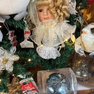 Christmas ornaments, ribbon and fabric